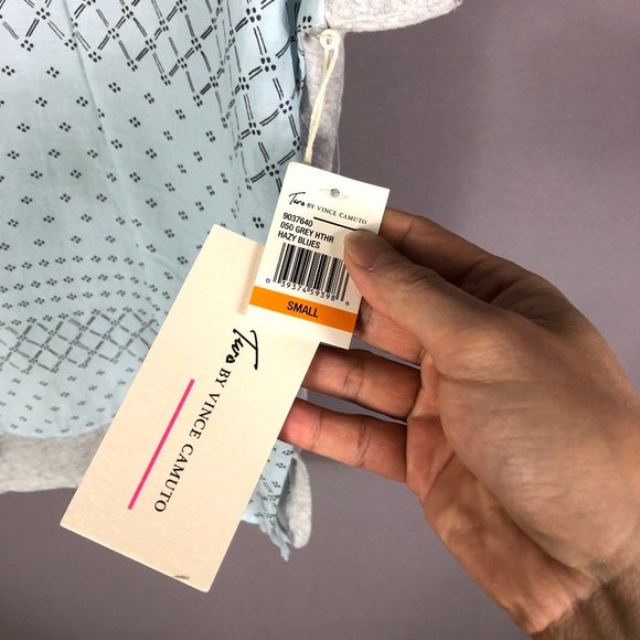 TWO By VINCE CAMUTO Light Blue Gray Short Sleeve Cotton Blend Top Size Small - Picture 4 of 7